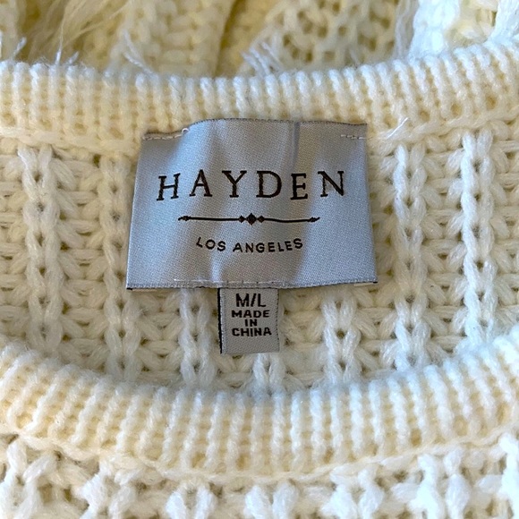 New! Hayden Los Angeles Cream Color Distressed/Fringe Raw Hem Comfy Sweater - Picture 8 of 11
